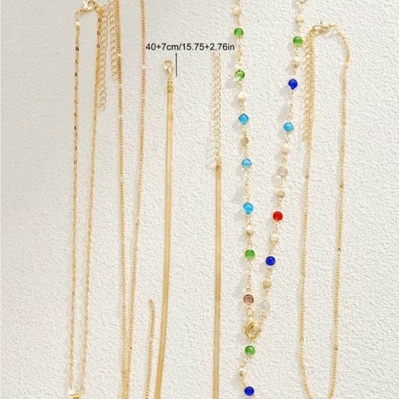 5 pc Set Gold Multi-Color Gem Layered Necklace - Picture 4 of 5